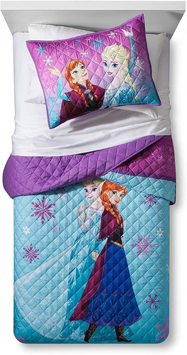 Disney Frozen Anna Elsa Quilt Set Sham Twin Full  Pieza...