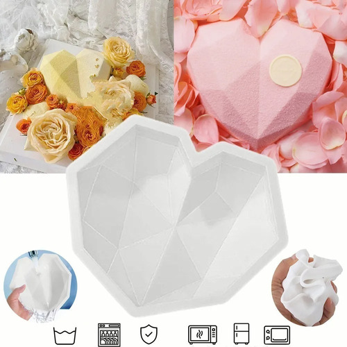 Molde De Silicon Corazon Diamante 3d Para Tortas Reposteria