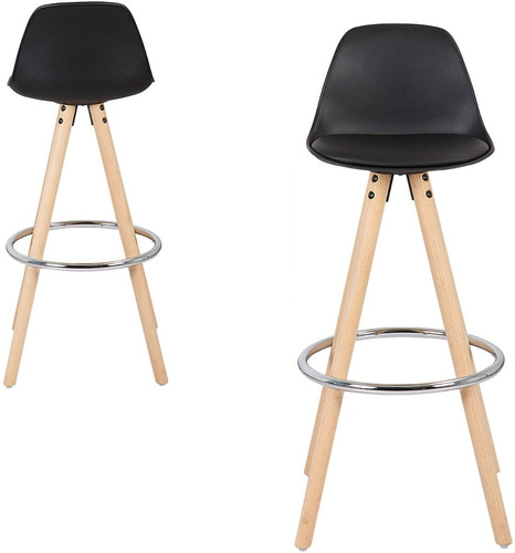 Imagen 2 de 2 de Silla Bar Eames Alta Base En Madera Negra