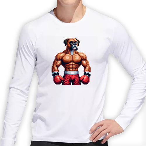 Remera Hombre Ml Boxer Perro Box Mirada Pixel Juego Gym