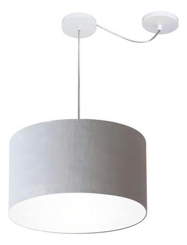 Lustre Pendente Cilíndrico Com Desvio De Centro Md-4163 Cúpula em Tecido 40x25cm Rustico Cinza -
