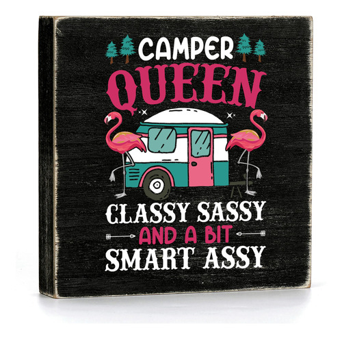 Divertida Placa Madera Para Acampar Diseño Camper Queen Caja