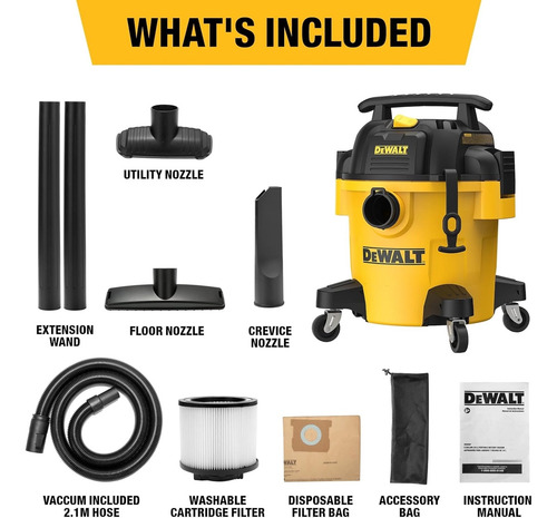 Aspiradora Líquidos Y Solidos Dewalt 20l 1050w Amarilla