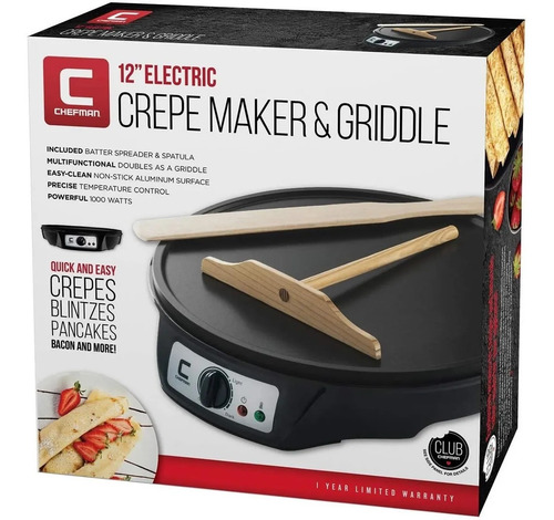 Crepera Eléctrica De 12 Pulgadas 1000 W Chefman Rj33-c-mx