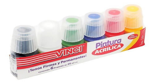 Pintura Acrílica Vinci Caja 6 Frascos Colores Básicos 25ml 