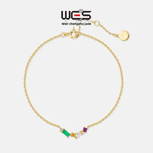 Pulsera Moderna De Plata 925 Con Circonitas Arcoíris Para Mu
