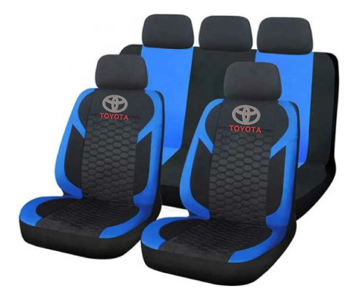 Juego Cubreasiento Universals Tela Negro  Azul Logo  Toyota 