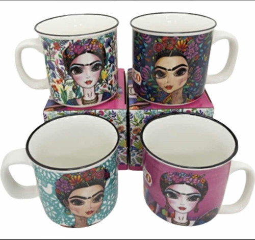 Taza Frida Kahlo  450 Ml Porcelana 4 Piezas