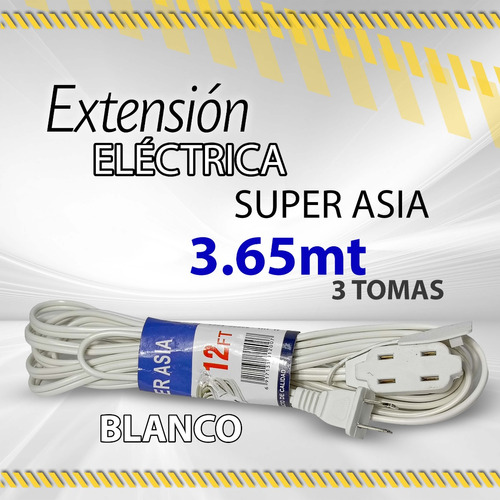 Extension Electrica Super Asia 3.65mts 3 Tomas Blanca/ 10510