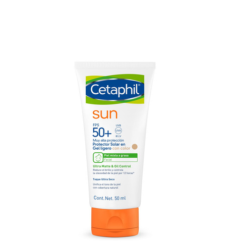 Protector solar Cetaphil Sun Ultra Matte & Oil Control Con Color para rostro gel FPS50 x 50 ml