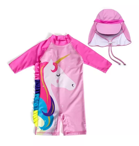 Traje De Baño Niña Unicornio Cool + Gorro Natacion+gorrosol