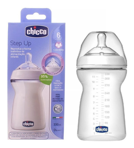 1 Mamadeira Chicco 330ml E 1 Kit Com 2 Bicos 6+ Fluxo Papa