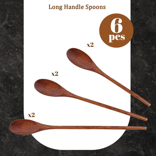 Hansgo 6pcs De Mango De Largo Cucharas De Madera, Cucharadas