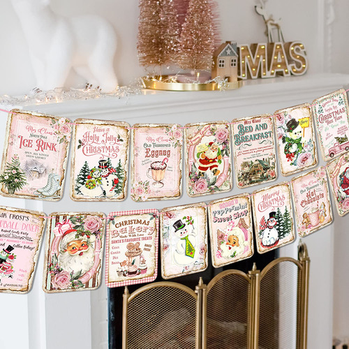 Decoraciones De Navidad Rosas Estilo Vintage, Banderines De