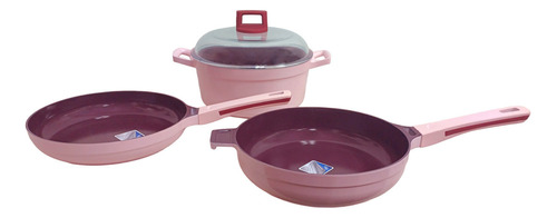 Batería De Cocina Toulouse De Ceramica 4 Piezas Color Rosa