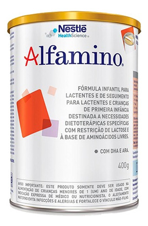 Fórmula infantil em pó sem glúten Nestlé Alfamino sabor neutro en lata de 400g