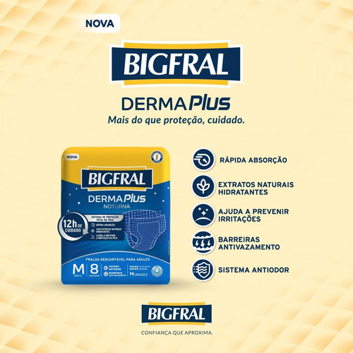 Imagem 3 de 6 de Kit Fralda Bigfral Derma Plus Noturna Tamanho M - 64 Un
