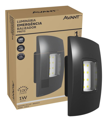 Luminária Emergência Led Embutir 4x2 100 Lumens Avant