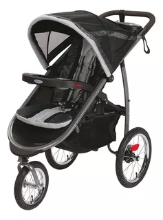 Carrinho de bebê 3 rodas Graco FastAction Fold Jogger Click Connect preto e cinza com chassi de cor cinza
