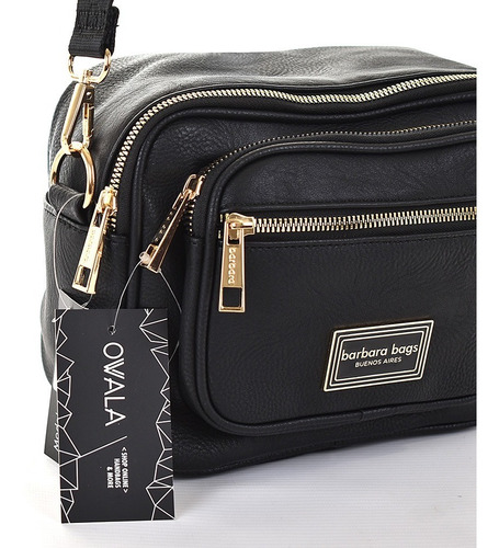 Imagen 3 de 6 de Bandolera Mujer Cuero Sintetico Bolsillos Negra Barbara Bags