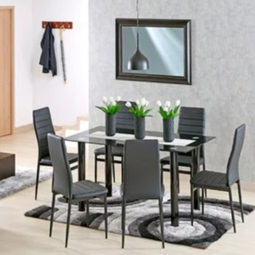 Imagen 2 de 6 de Comedor Talavera En Vidrio Rectangular 6 Puestos Negro