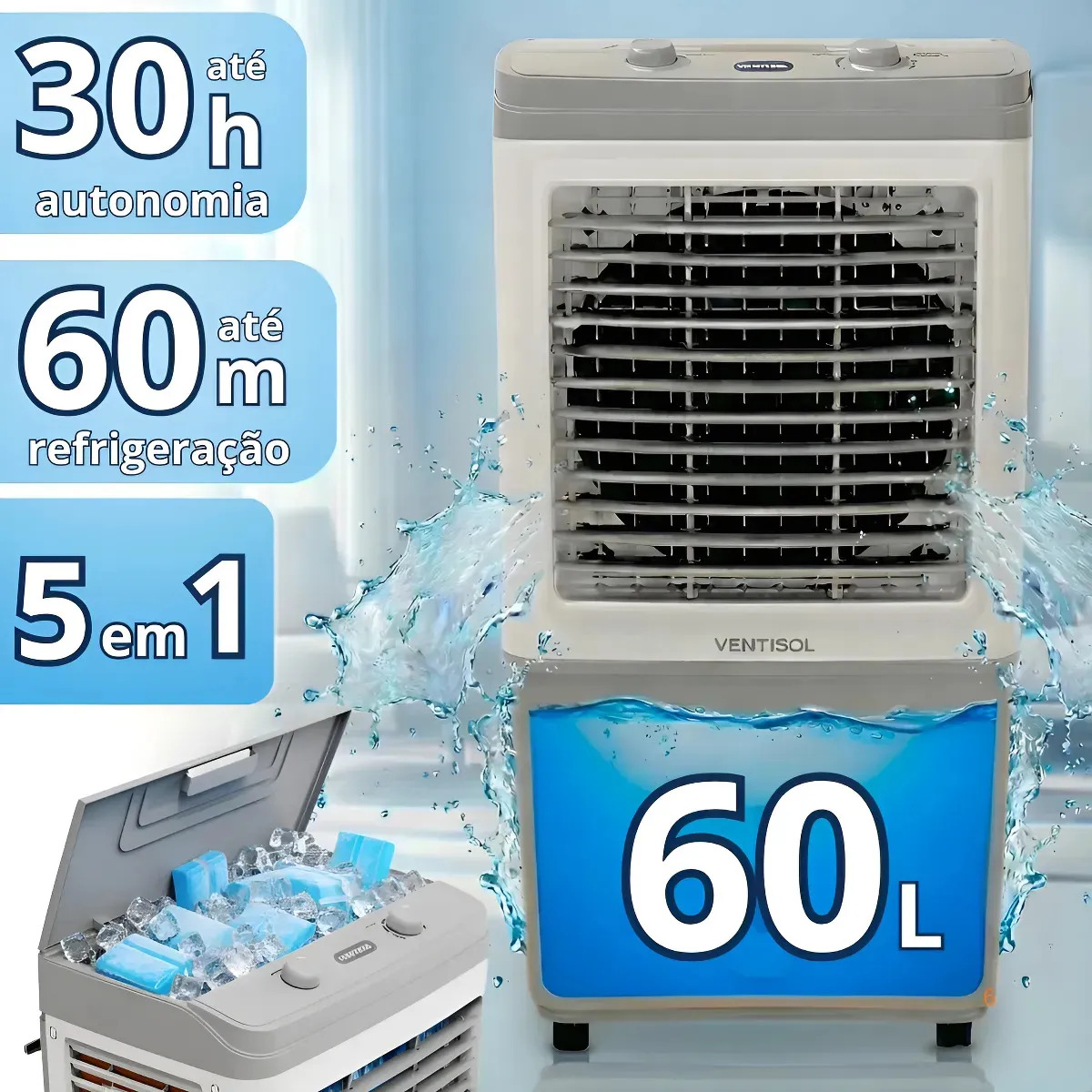 Climatizador Ventilador Evaporativo Industrial Ventisol 60l Branco