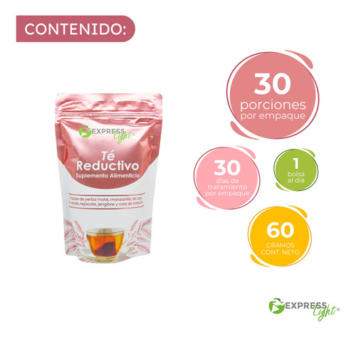 Té Rojo Reductivo Suplemento Para Bajar de Peso Medidas Diuretico Acelera Metabolismo Elimina Toxinas Quema Grasa Antiinflamatorio Express Light 30 Sobres 2g (yerbamate, te rojo, te verde, jengibre)