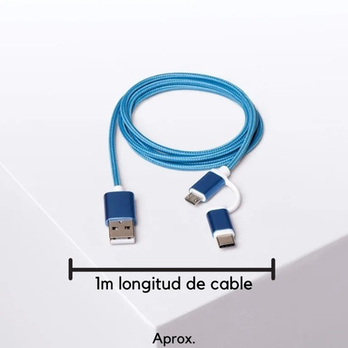 Imagen 3 de 7 de Cable Usb 2 En 1 - Micro Usb Usb-c Travel Blue Tb988