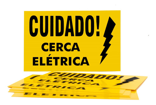Placa Advertência Cerca Elétrica Cuidado- Kit Com 10 Unidade