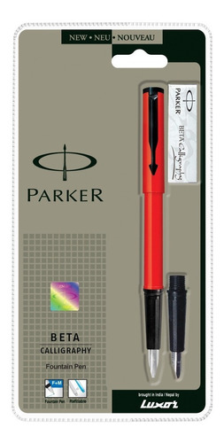 Parker Beta Kit Caligrafia Pluma Fuente Roja + 2 Plumillas