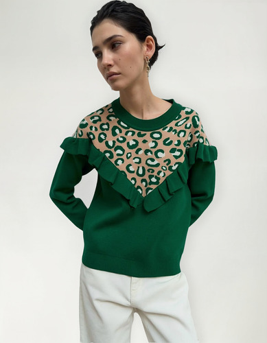 Sweater Animal Print Con Volados Hilado Bremer