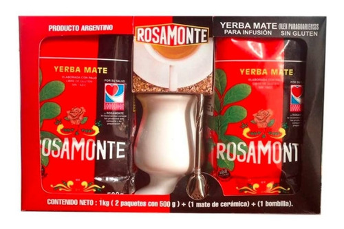 Combo Yerba Mate Rosamonte Tradicional (2 bolsas de 500gr c/u, bomilla y mate)