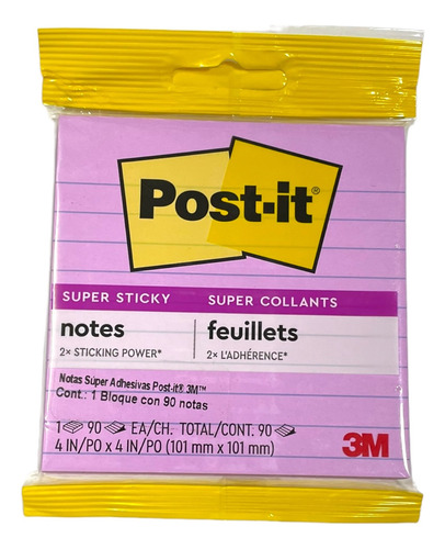 Block Notas Adhesiva 3m Post-it Super Sticky Raya 10cm 90hjs