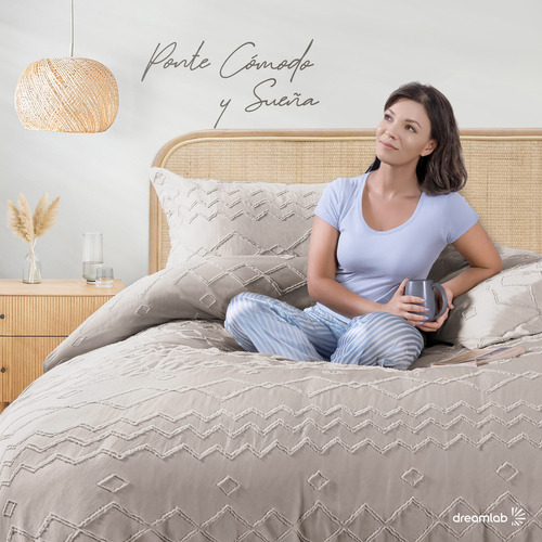 Juego de Funda Para Edredon Duvet con Textura Dreamlab, Tamaño Queen, Color Beige
