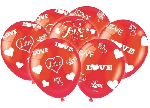 Balão Bexiga Corações Love Vermelho Metálico 25unid