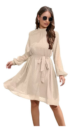 Vestido Casual De Moda Con Cinturón Manga Larga Para Mujer