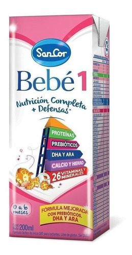 Leche de fórmula líquida sin TACC Mead Johnson SanCor Bebé 1 sabor original en brick de 30 de 200g - 0  a 6 meses