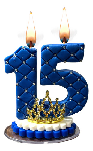 Vela Biscuit Topo Bolo Pronta Entrega 15 Anos Azul Royal