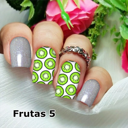 Peliculas/adesivos Unhas Kiwi Fundo Branco Fu5