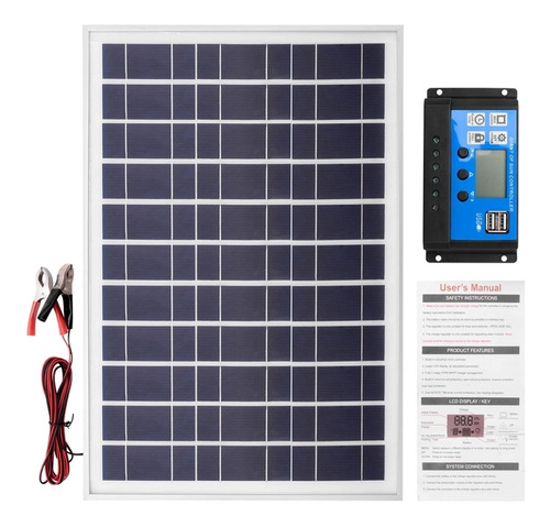 30w 12v Panel Solar Cargador De Batería+40a Controlador Par