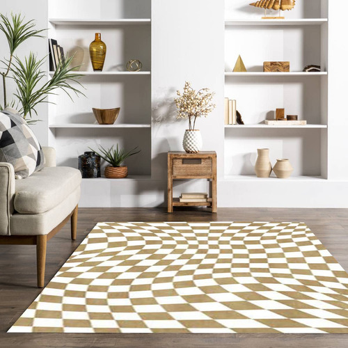 Alfombra Minimalista Beige Y Blanca Para Sala De Estar