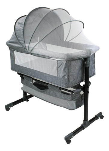 Cuna Corral Para Bebes Cama Colecho Con Mosquitero Ruedas Color Gris oscuro Diseño de la tela Liso