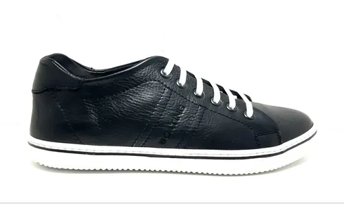 Zapatilla Boating Hombre Vintage Negro Cuero Zapato Casual