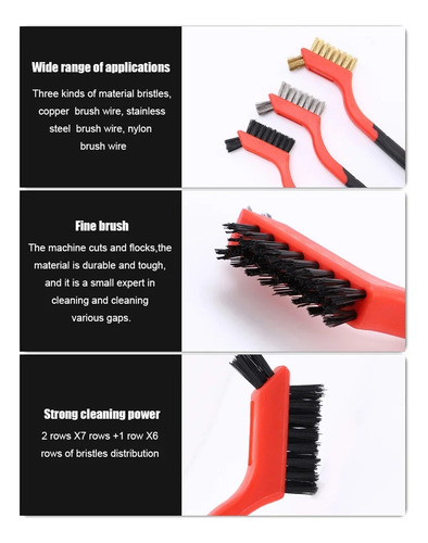 Juego De Cepillos Brush Wire, 3 Piezas, Cerdas De Nailon, La