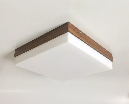 Luminária Sobrepor Teto Acrílico 30x30 Com Madeira Mdf Cor Imbuia 110V/220V (Bivolt)