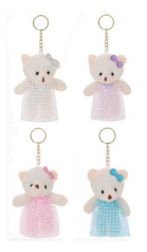 Recuerdo Bautizo Niña 6 Pz Llavero De Oso De Peluche