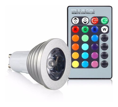 Dicroica Rgb 3 W Control Remoto Disponibles E 27 Rosca Común