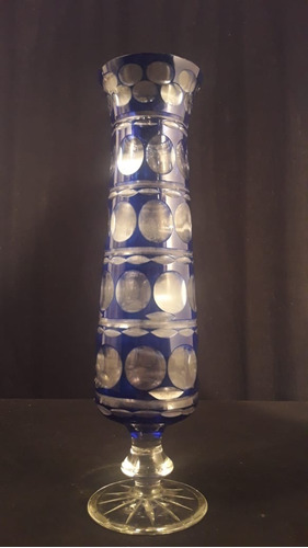 Antiguo Florero Cristal Tallado. Azul 1400 Arte Antica