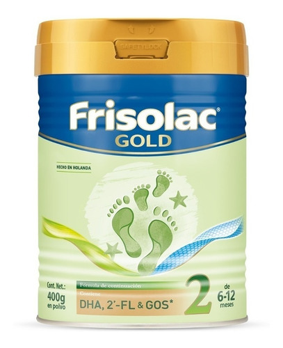 Leche de fórmula en polvo sin TACC Frisolac Gold 2 en lata de 1 de 400g - 6  a 12 meses