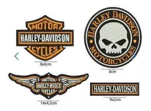 Imagem 1 de 3 de Patch Bordado Harley Davidson Moto Kit Com 4 Peças